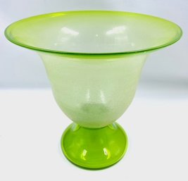 Vintage Hand-blown Lime Green Frosted Scavo Art Glass Vase