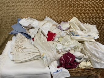 Contents Of Basket - Vintage Linens