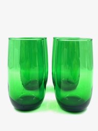 Set Of 4 Vintage Handblown Emerald Glass Tumblers