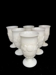 Set Of 6 Della Robbia Milk Glass Pedestal Tumblers By Westmoreland