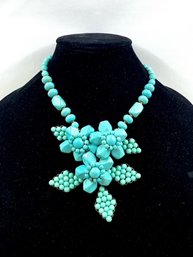 Fabulous Hand-crafted & Hand-wired Faux Turquoise Sculptural Statement Necklace