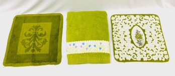 Vintage MCM Bathroom Towels - Green Tones - 3 Pc.