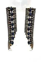 Sleek & Chic Goldtone & Indigo Rhinestone Earrings