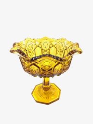 Vintage Amber Pressed Glass Pedestal Compote