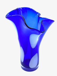 Fabulous Cobalt Blue Handkerchief Art Glass Phase With White Spot Design