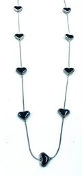 Silvertone & Black Heart Necklace