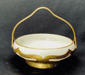 Ivory Tone Fine China Bowl W/ Gold Caged Overlay Design Basket Design