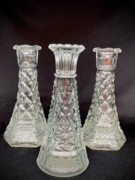 Trio Of Vintage Pressed Glass Bud Vases