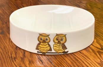 Adorable White Ceramic Soap Dish W/ Owl Motif