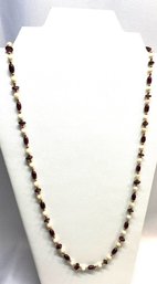 Vintage Single Strand Hand-knotted Glass Filled Garnet & Quartz