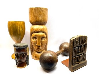 5 Hand-carved Vintage Wooden Items