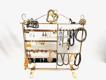 Metal Jewelry Rack/organizer W/ Contents Of Estates Jewelry