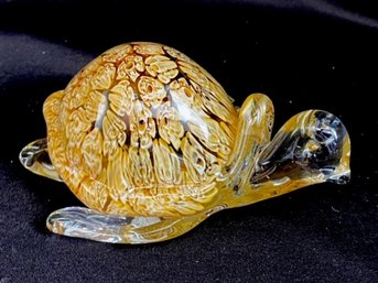 Adorable Art Glass Figural Turtle Paperweight