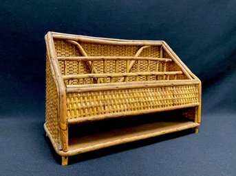 Vintage 1970's Woven Bamboo Rattan Desk Organizer From Reed's Department Store