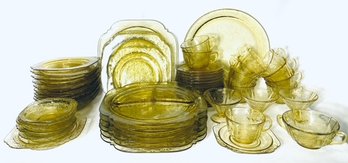 60 Piece Collection Vintage Madrid Pattern Yellow/amber Dep. Glass By Federal Glass Co.