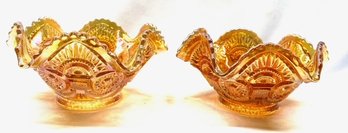 Pair Of Matching Aztec Arches Carnival Glass Bowls