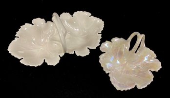 Pair Of Vintage Ceramic Figural Leaf Serving Dishes