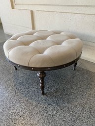 Round Upholstered Tufted Ottoman/stool W/ Metal Frame & Legs