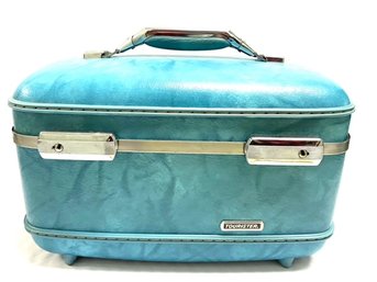 Vintage Blue Marbled American Tourister Cosmetic Train Case