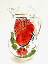 Vintage Hand-painted Beverage Pitcher W/ 22 KT Gold Band Trim At Top