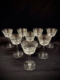 Set Of 8 Vintage Cut Floral Liquor Cocktail Glasses