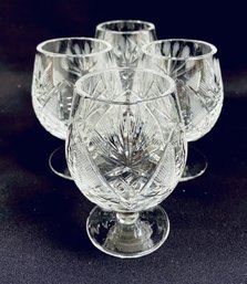 Gorgeous Cut Crystal Footed Single Pour Whiskey Glasses - Set Of 4