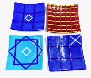 4 Small Artisan Crafted Glass Plates