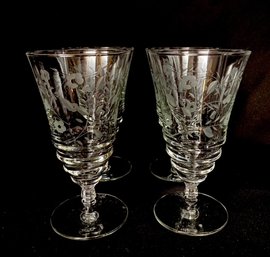 Vintage Rock Sharpe Crystal Floral Etched Water Glasses