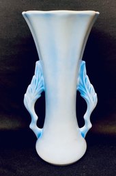 Vintage Pale Blue 2 Figural Leaf-handled Pottery Vase