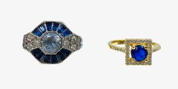 Pairing Of Size 8 Ladies Cocktail Rings W/ Blue Stones