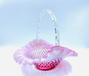 Fenton Cranberry Picnic Opalescent Hobnail Art Glass Basket