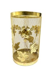 Awesome Goldtone Metal Floral Waste Basket