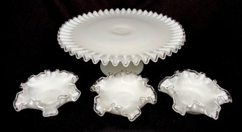 Vintage Fenton Silvercrest Cake Plate & Small Bowls