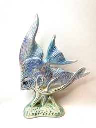 Vintage Ceramic Angel Fish Figurine/statue W/ Iridescent Glaze