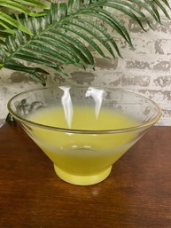 Vintage Light Yellow Frosted Glass Blendo Serving Bowl By West Virginia Glass