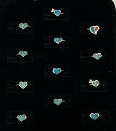 12 Fashion Silvertone Heart Shaped Rings