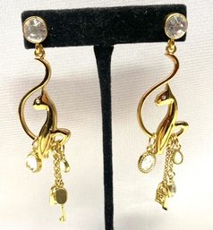 Goldtone & Rhinestone Siamese Cat Earrings