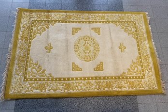 Vintage Saffron/gold Hand-woven Wool Rug Made In India 5 X 8