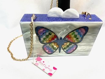 Bari Lynn Acrylic Butterfly Rainbow Clutch - New