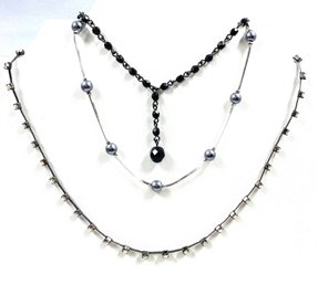 Trio Of Dainty/petite Necklaces Plated W/ Dark Finishes