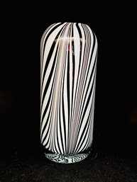 Black & White Striped Cased Glass Art Glass Vase