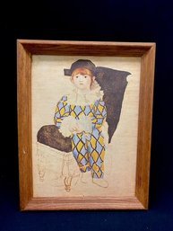 Vintage Wall Hanging Of Child In Harlequin/ Jester Costume