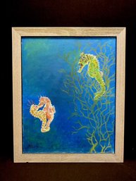 Framed Original Artwork Seahorses Kiss Signed J.M. Beerbaum