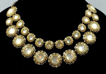 Elegant 2-strand Goldtone & Pearlescent Stone Necklace
