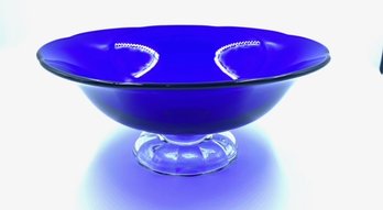 Beautiful Deep Cobalt Blue Centerpiece Bowl W/ Clear Base