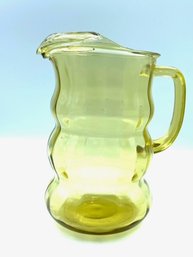 Vintage Depression Era Panel Optic Amber Glass Pitcher W/ Ice Lip