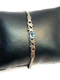 Vintage Silvertone Ladies Bracelet W/ Light Blue Stone