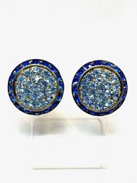 Vintage Signed Lisner Blue Rhinestone Encrusted Earrings