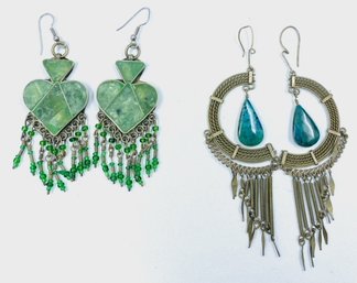 Vintage Native American Style Pairing Of Stunning Natural Stone Earrings