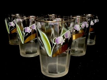 Vintage Hand-painted Panel Optic Bluebell Tumblers